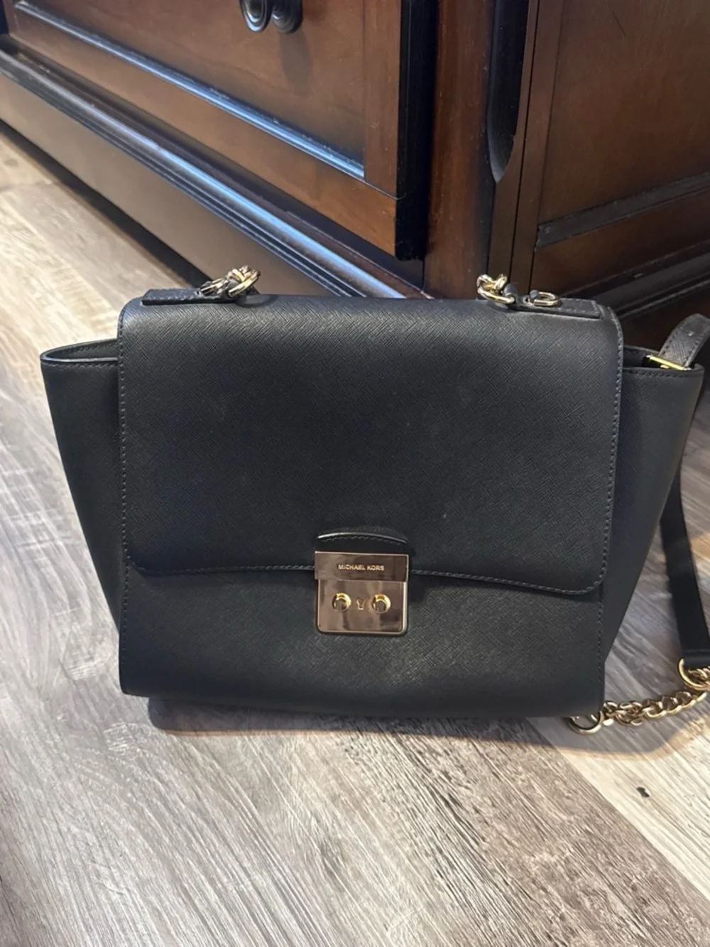 Michael Kors Black Saffiano Crossbody with Gold Hardware